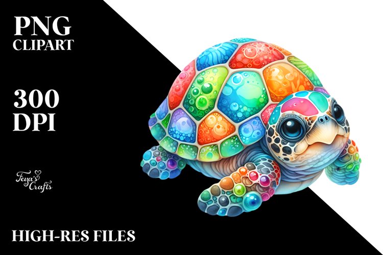 Colorful Vibrant Baby Turtle | Sublimation | Clipart example image 1