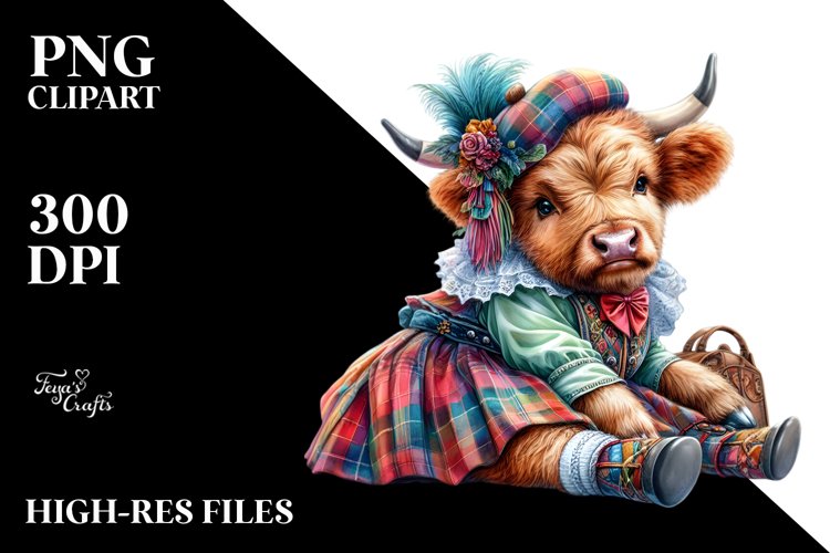 colorful Baby Highland Cow in Square Dancers Outfit