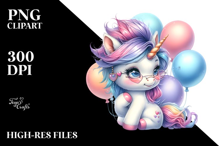 Cool Haircut Baby Unicorn with Baloons | Clipart