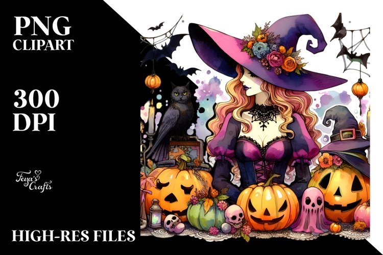 Simple Vibrant Witch for Halloween | Sublimation Clipart