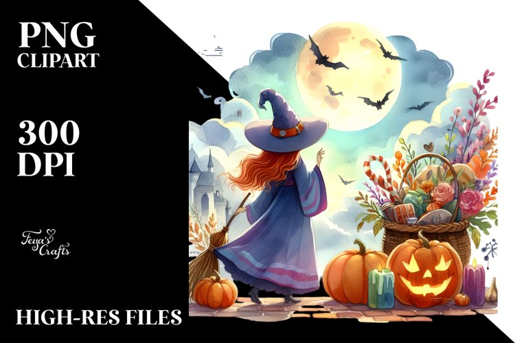 Simple Vibrant Witch for Halloween | Sublimation Clipart