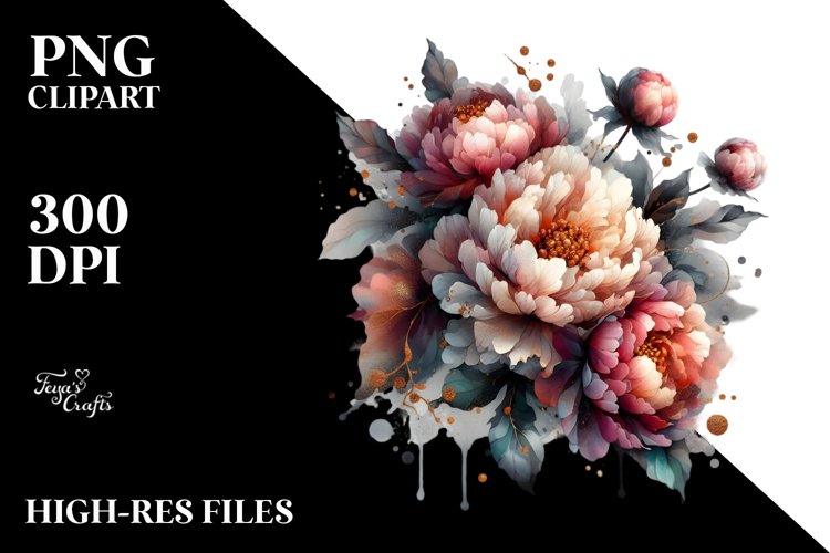 Abstract Artistic Peonies Made of Shiny Material example image 1