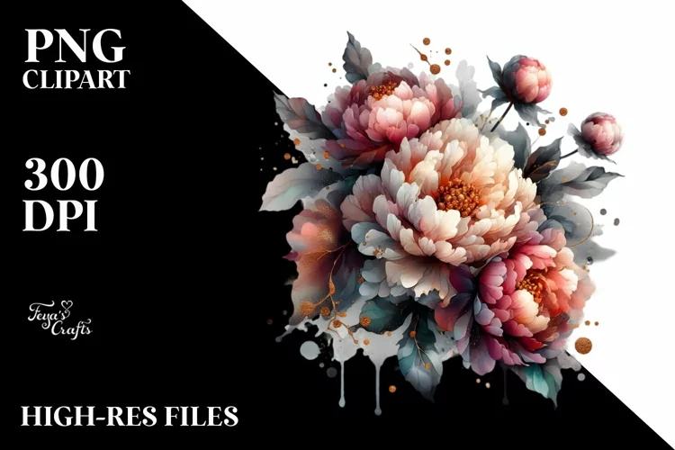Abstract Artistic Peonies Made of Shiny Material