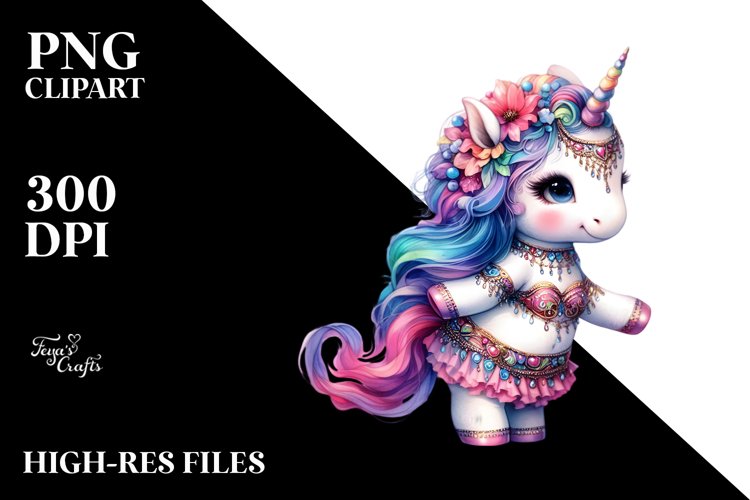 Colorful Baby Unicorn with Belly Dancers Outfit PNG
