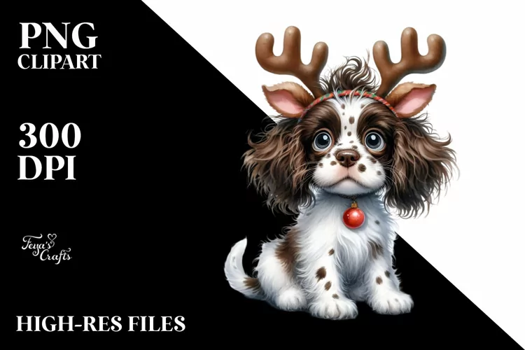 a Vibrant Baby English Springer Spaniel PNG with Reindeer