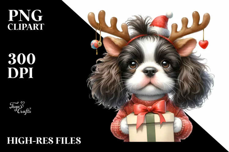 a Vibrant Baby English Springer Spaniel PNG with Reindeer
