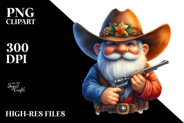 Detailed Vibrant Cowboy Gnome, PNG