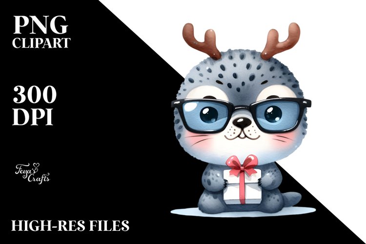 Expressive Seal with Reindeer Horns PNG