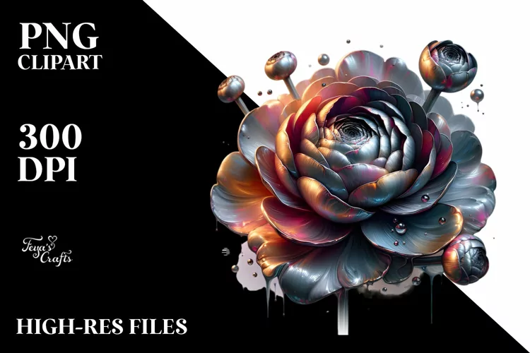 Glossy Ranunculus Shiny Metallic Watercolor | Sublimation |