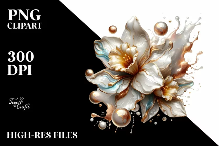 Glossy Narcissus Shiny Golden Marble Watercolor |