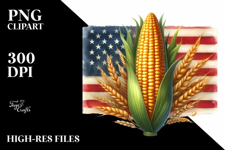 Watercolor Vintage Corn USA Flag
