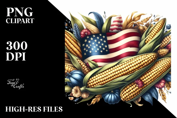 Watercolor Vintage Corn USA Flag Sticker Clipart