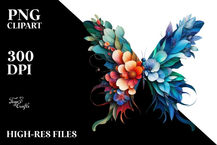 Vibrant Butterfly with Flowers PNG