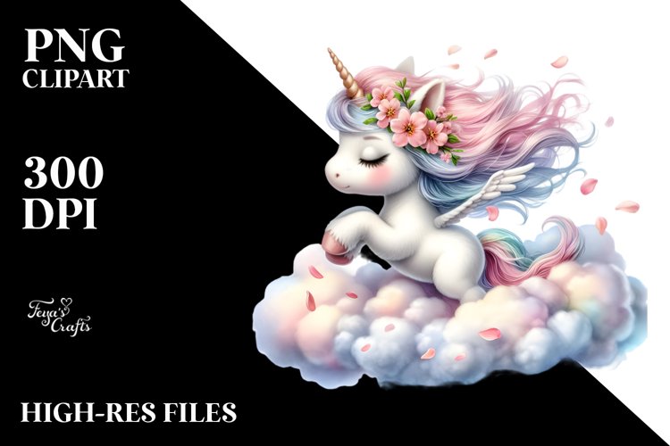 Cute Spring Wind Unicorn Petals | Sublimation Clipart