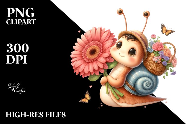 Detailed Baby Snail Basket Flowers Gerbera Bouquet | Clipart