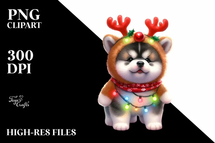 Akita with Reindeer Horns, Transparent PNG