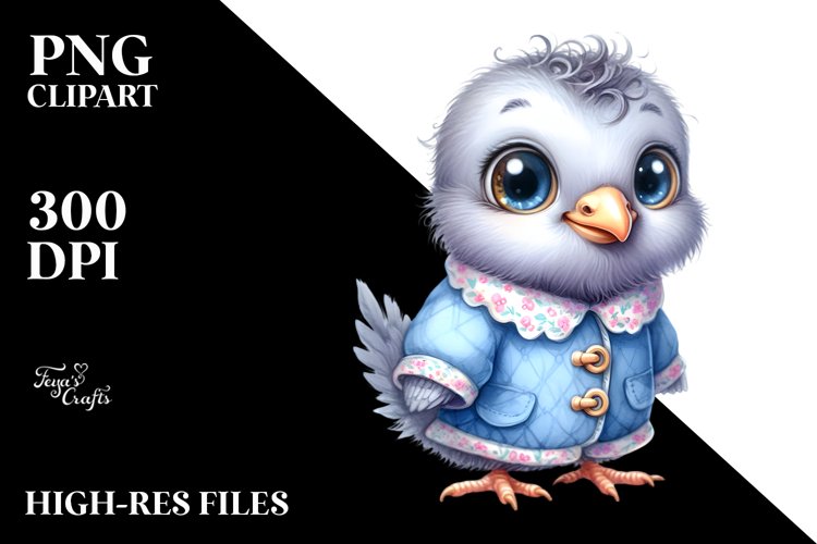 Funny Baby Dove Portrait | Watercolor Clipart