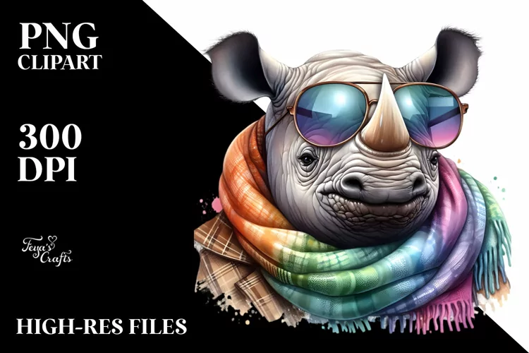 Vibrant Watercolor Rhino Cute Portrait