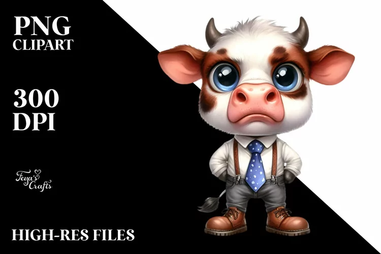 Expressive Baby Cow in Caricature Style