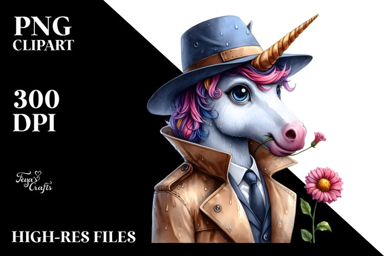 Expressive Unicorn Raincoat Clipart