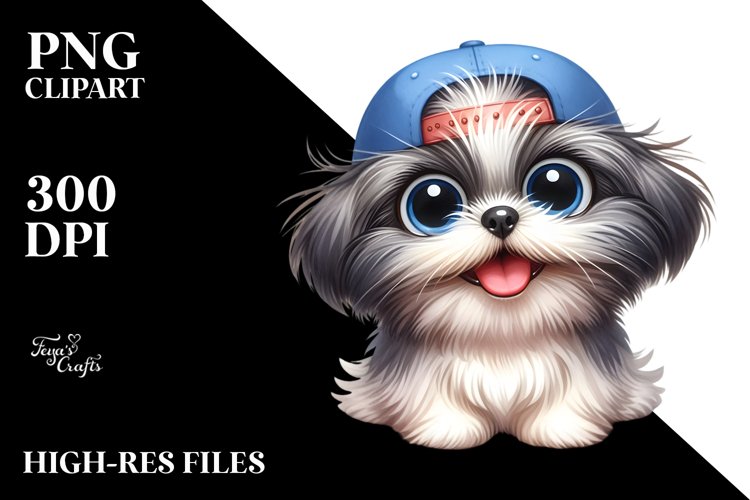 Colorful Watercolor Cute Funny Shih Tzu Clipart