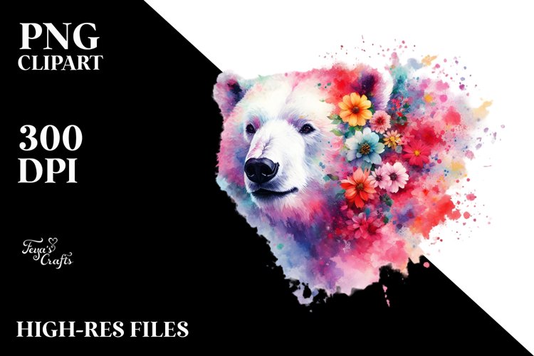 Artistic Vibrant Polar Bear Watercolor Clipart