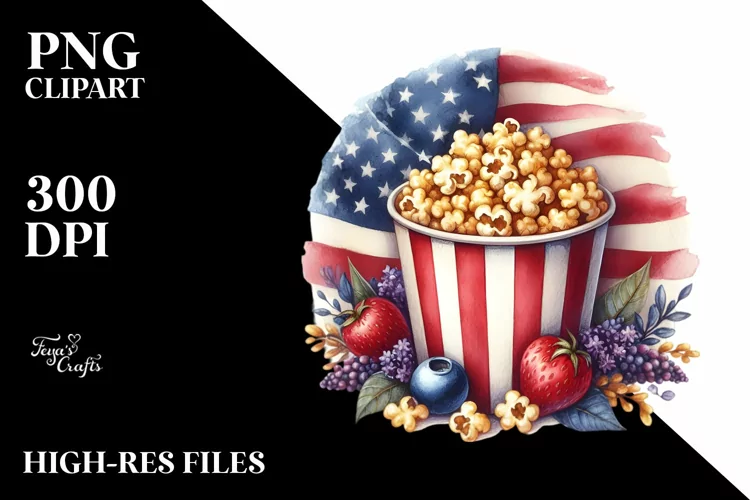 colorful Vintage Popcorn USA Flag Colors Clipart
