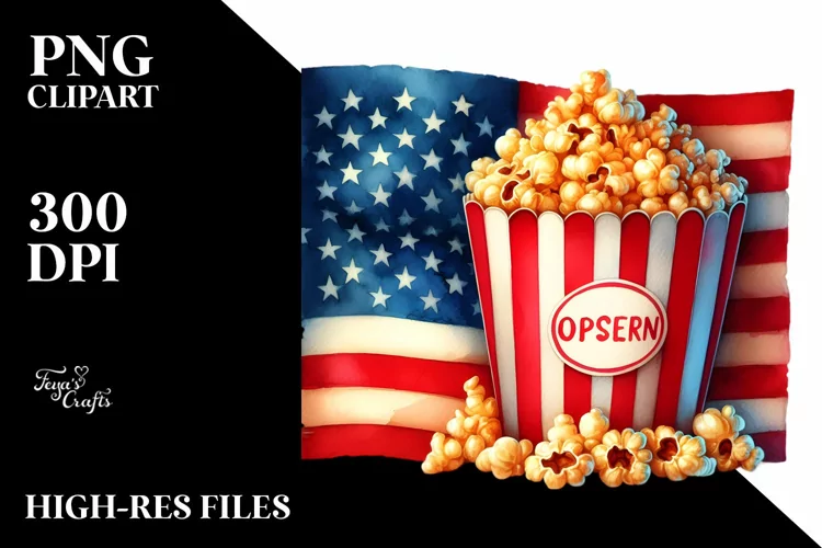 colorful Vintage Popcorn USA Flag Colors Clipart