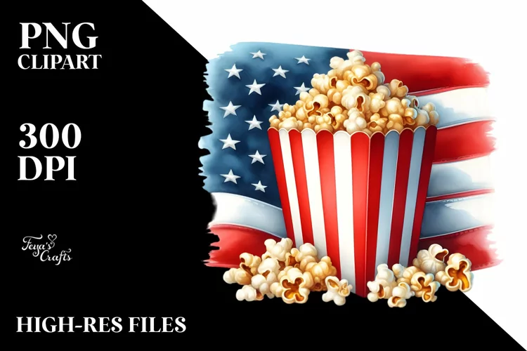 colorful Vintage Popcorn USA Flag Colors Clipart