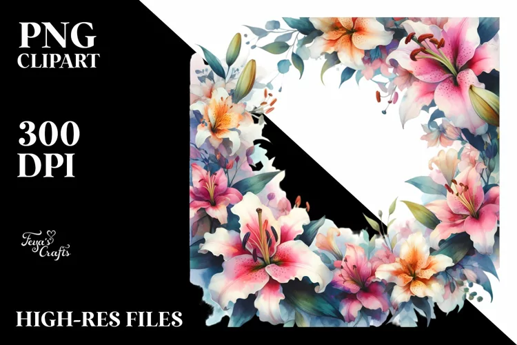 Abstract Vibrant Horizontal Frame with Small Lily