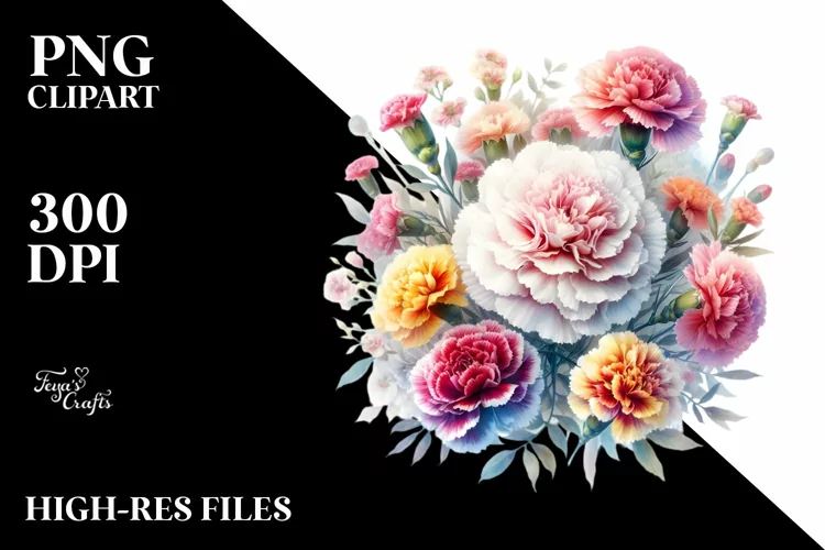 Colorful Carnation Watercolor PNG