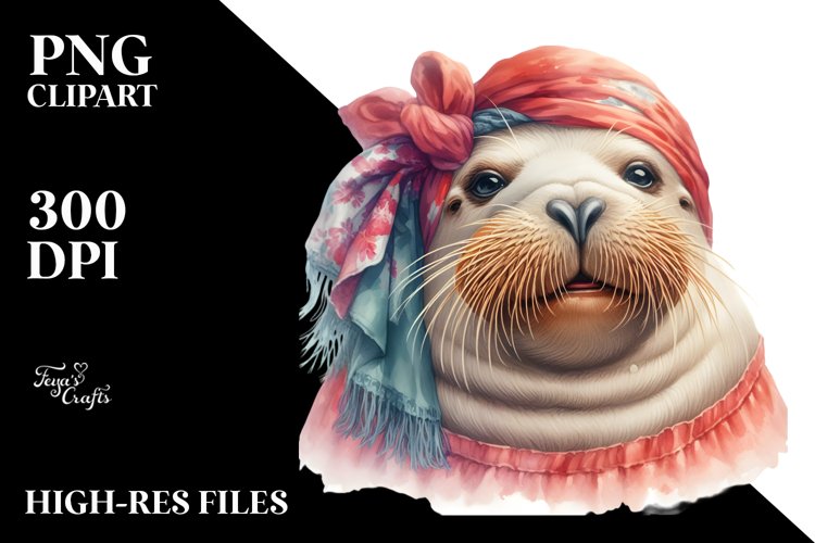 Vintage Diva-Like Walrus Smiling | Sublimation Clipart