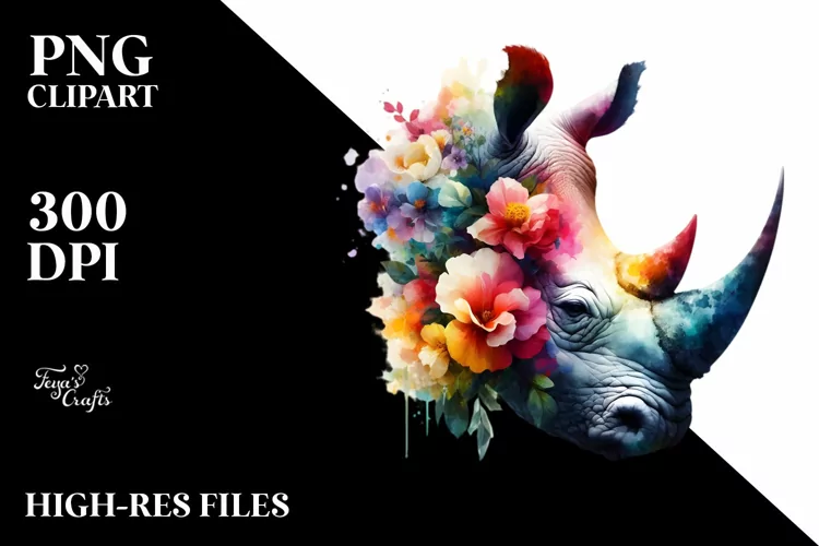 Vibrant Watercolor Artistic Rhino Clipart