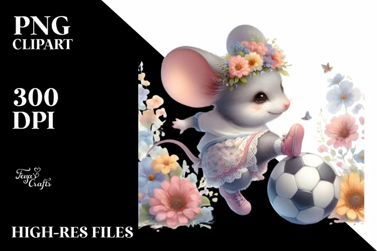 Cute Baby Mouse Playing Handball with Flowers | Sublimation