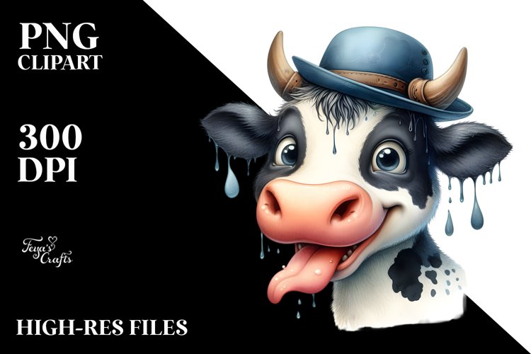 tongue Cow Portrait | Watercolor Clipart example image 1