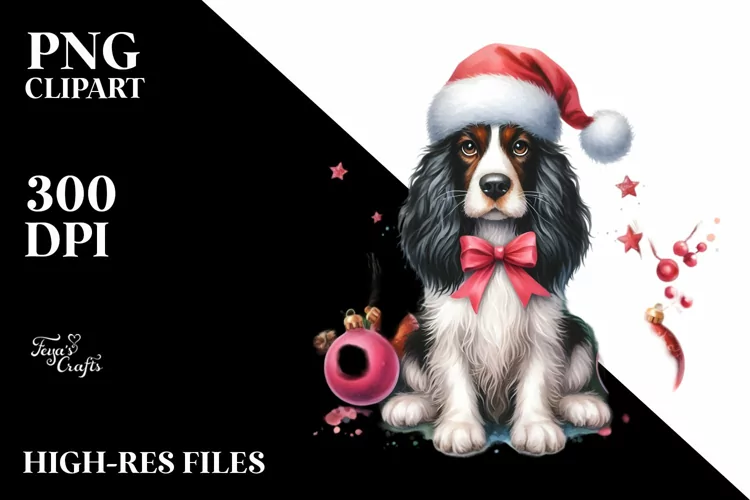 Cute English Springer Spaniel Christmas PNG
