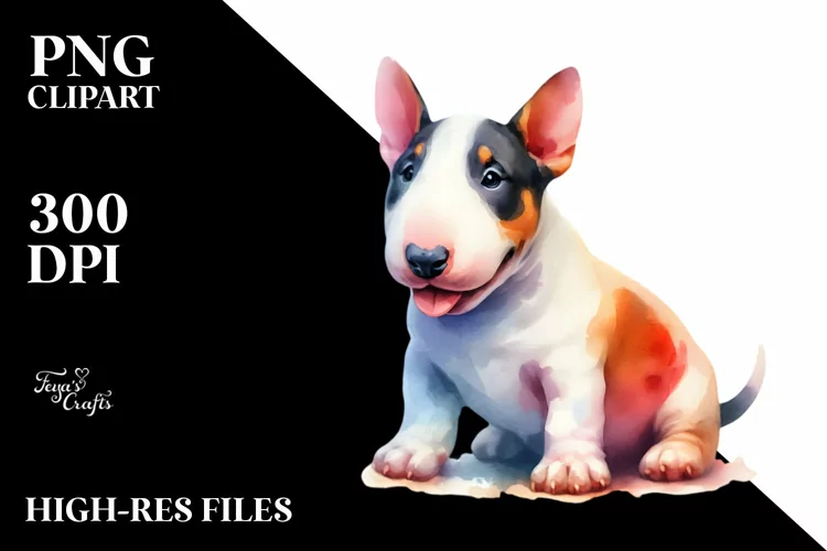 Watercolor Cute Vibrant Bull Terrier