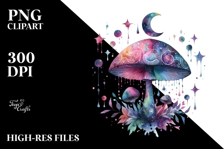 Colorful Magical Mushroom Watercolor Clipart