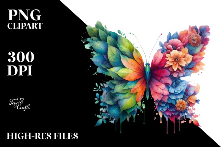 Vibrant Butterfly with Flowers PNG