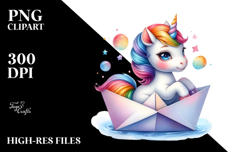 Baby Unicorn in Paper Boat PNG
