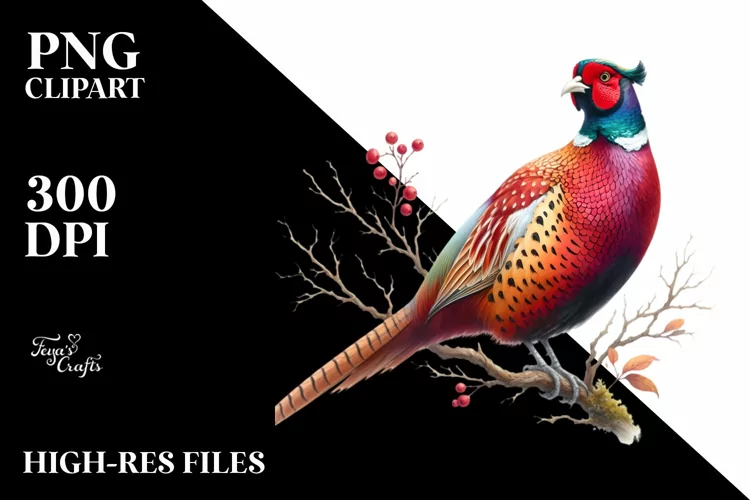 Vibrant Watercolor Pheasant on Branch