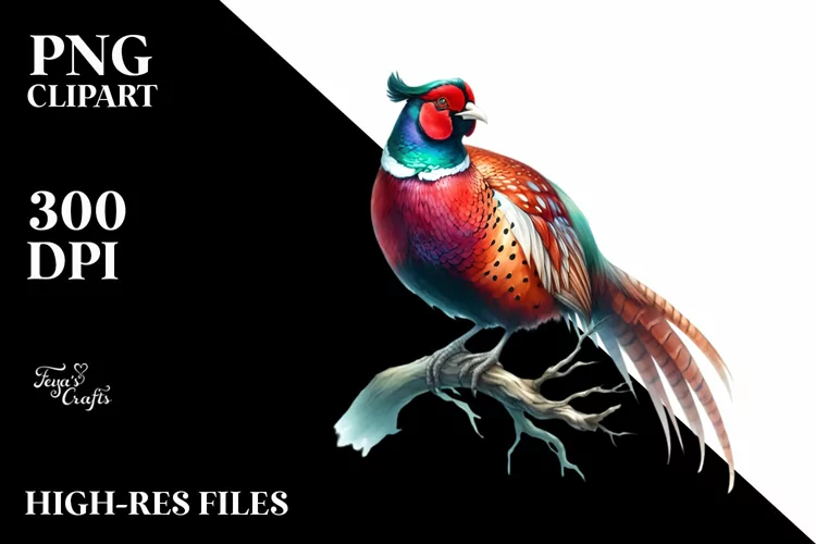 Vibrant Watercolor Pheasant on Branch
