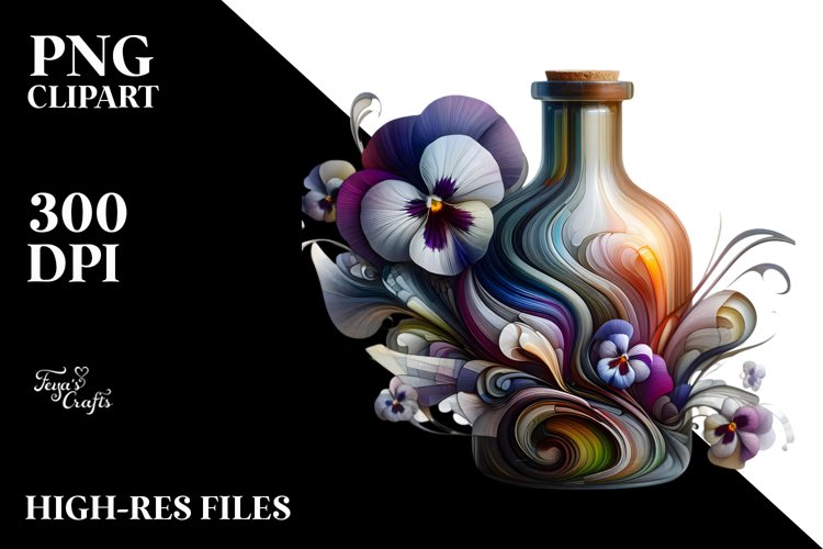 Artistic Bottle Pansy White Background