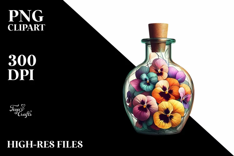 Artistic Bottle Pansy White Background