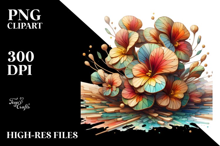 Abstract Wooden Small Stained Nasturtium Clipart