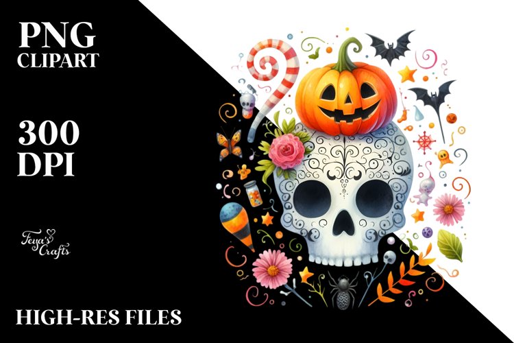 Funny Wimsical Skull Clipart example image 1