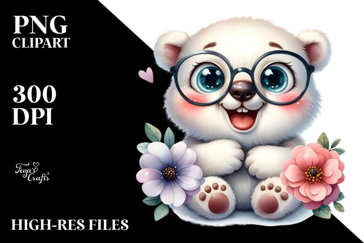 Watercolor Funny Baby Polar Bear Sitting es Clipart