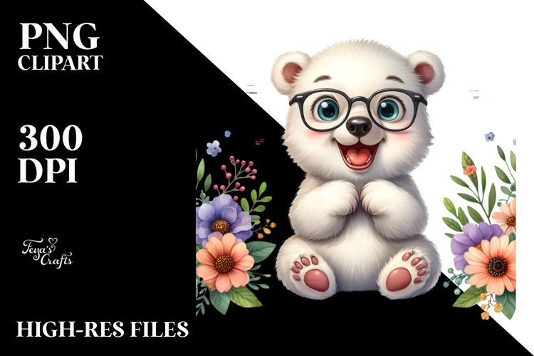 Watercolor Funny Baby Polar Bear Sitting es Clipart