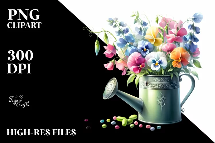 Colorful Sprinkling Can with Sweet Pea