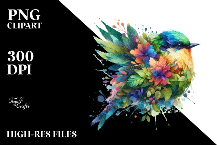 Vibrant Bird with Flowers PNG